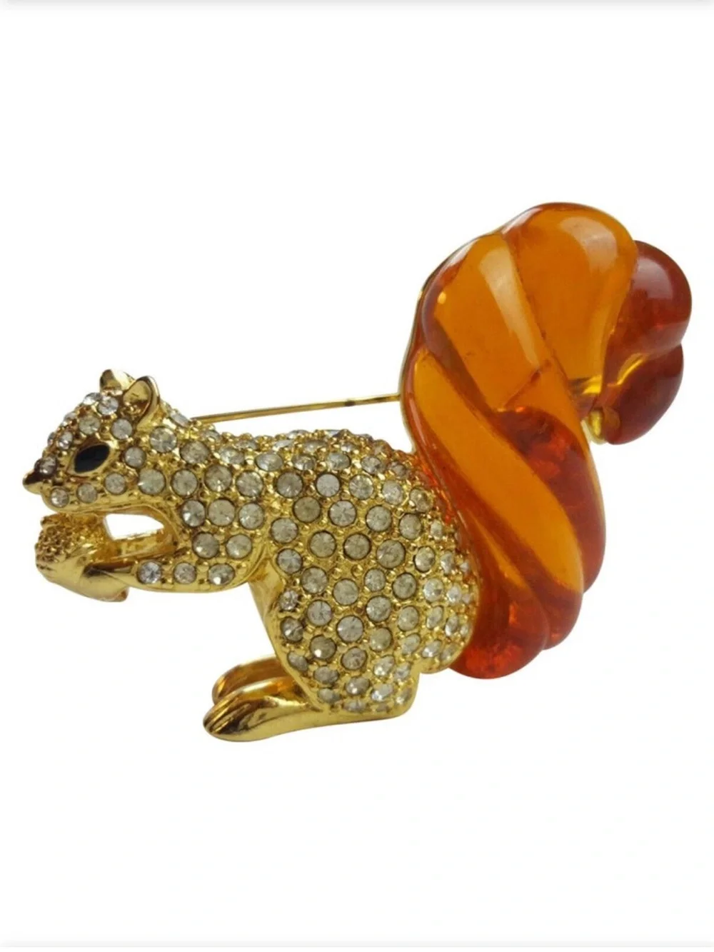 Swarovski Rhinestone & Amber Lucite Squirrel Nolan Miller Brooch Pin - Picture 4 of 10